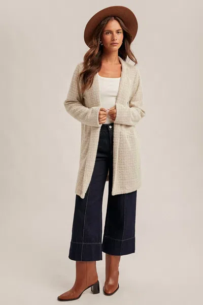 Hem & Thread Houndstooth Light Weight Coatigan In Beige In Transparent