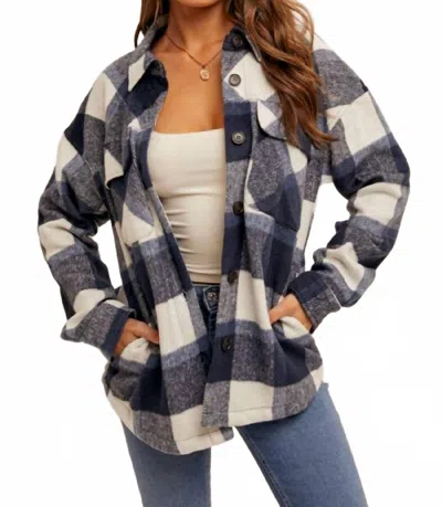 Hem & Thread Jackson Brushed Plaid Shacket In Navy And White