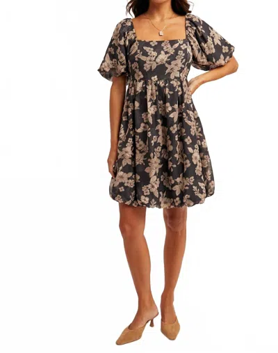 Hem & Thread Jacquard Floral Print Bubble Dress In Brown