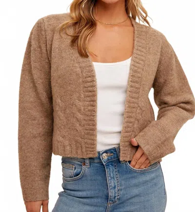 Hem & Thread Puff Sleeve Knit Sweater Cardigan In Cafe Latte In Neutral