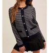 Hem & Thread Juno Tweed Sweater Cardigan In Navy In Blue
