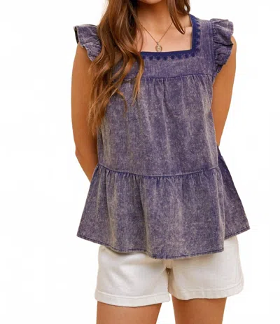 Hem & Thread Kiara Square Neck Ruffle Blouse In Navy In Purple