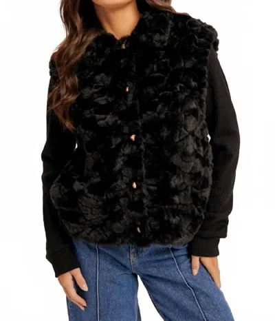 Hem & Thread Knit Sleeve Fur Jacket In Black
