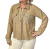 HEM & THREAD LACE POCKET TOP IN TAUPE