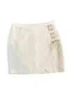 Hem & Thread Lace Up Ultra Suede Mini Skirt In Ecru In Beige
