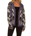 Hem & Thread Leopard Jacquard Cardigan In Blue In Blue