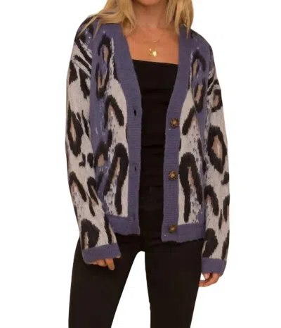 Hem & Thread Leopard Jacquard Cardigan In Blue