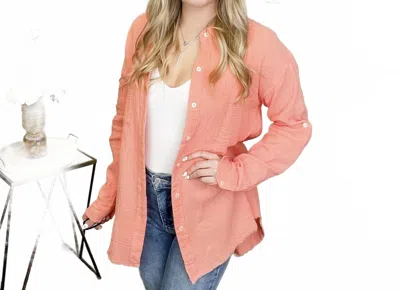 Hem & Thread Liking Myself Cotton Long Sleeve Button Up Shirt In Salmon In Multi