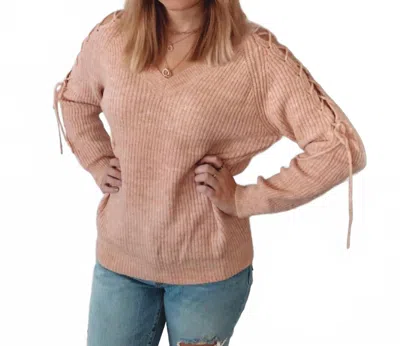 Hem & Thread Lily Lace Up Sweater In Pink In Brown