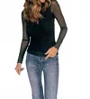 Hem & Thread Little Number Mesh Mock Neck Top In Black In Black