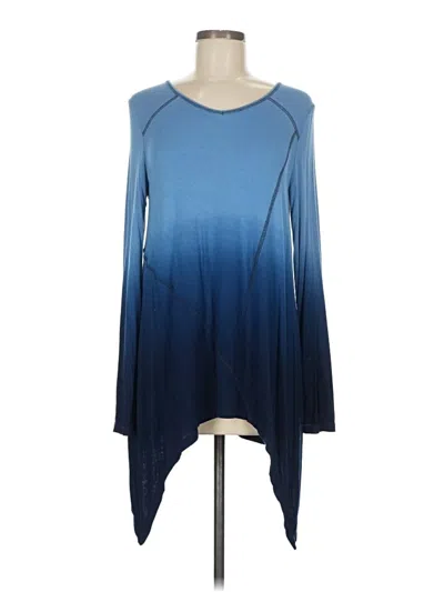 Pre-owned Hem & Thread Long Sleeve Top Blue Boatneck Tops