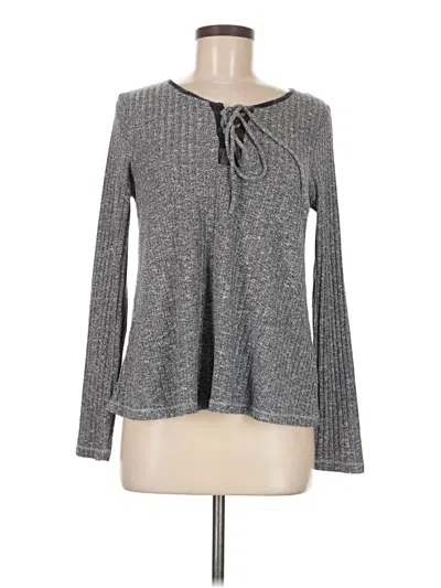 Pre-owned Hem & Thread Long Sleeve Top Gray Keyhole Neckline Tops