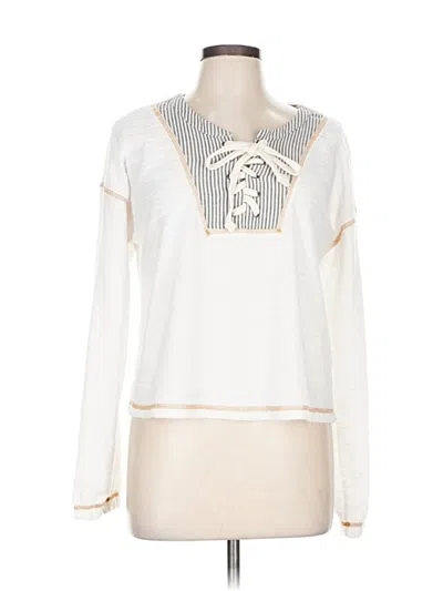 Pre-owned Hem & Thread Long Sleeve Top Ivory Collared Neckline Tops In White