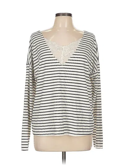 Pre-owned Hem & Thread Long Sleeve Top Ivory V Neck Tops In White