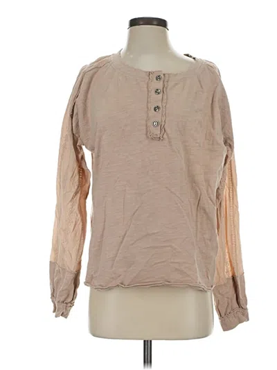 Pre-owned Hem & Thread Long Sleeve Top Tan Crew Neck Tops