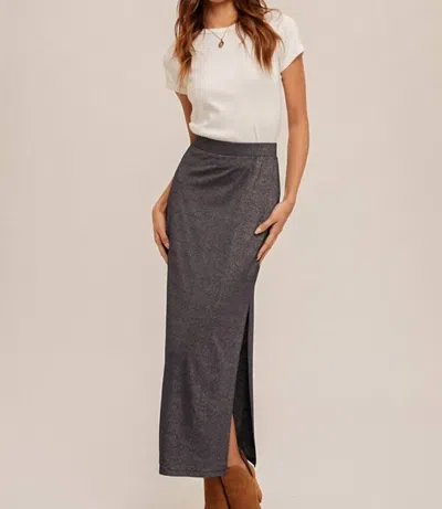 Hem & Thread Lurex Jersey Slit Hem Maxi Skirt In Navy In Gray