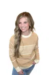 HEM & THREAD MEADOW TEXTURED TWO TONE PULLOVER SWEATER IN DUSTY APRICOT