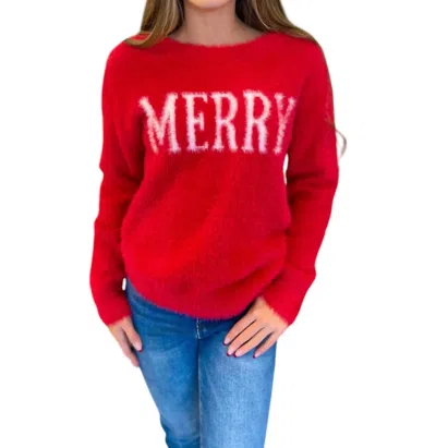 Hem & Thread Merry Fuzzy Eyelash Sweater In Red
