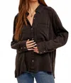 Hem & Thread Mineral Washed Button Down Shirt In Black In Black