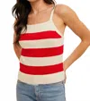 Hem & Thread Nancy Striped Sweater Top In Cream & True Red In Neutral