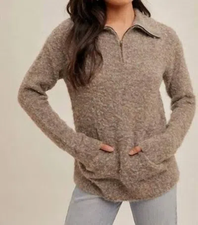 Hem & Thread Nessa Half Zip Pullover Sweater In Gray