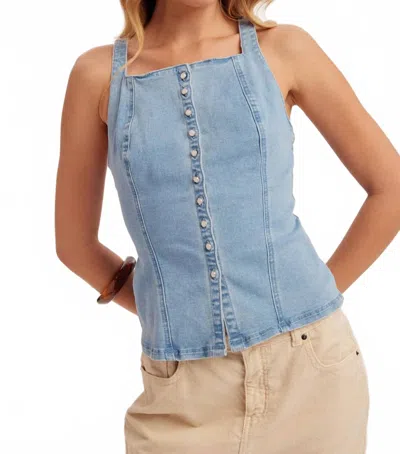 Hem & Thread Nora Sleeveless Denim Top In Blue