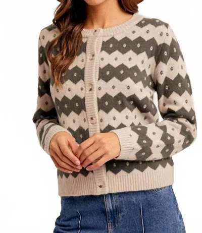 Hem & Thread Nordic Sweater Cardigan In Olive Green In Multi