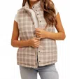 Hem & Thread Off Trail Plaid Puffer Vest In Brown In Pink