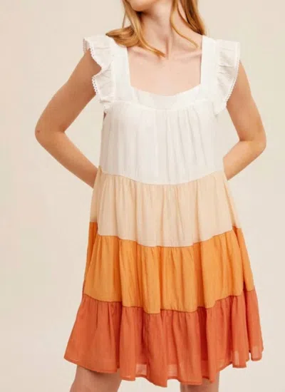 Hem & Thread Ombre Sunset Mini Dress In Orange/cream In Multi