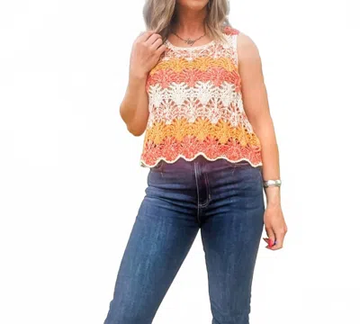 Hem & Thread Open Crochet Color Block Tank In Coral In Multi