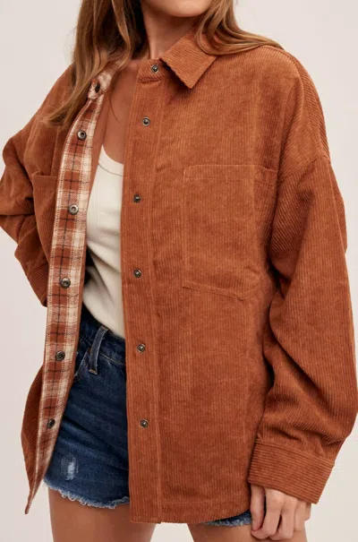 Hem & Thread Oversized Cordury Shacket In Rust In Brown