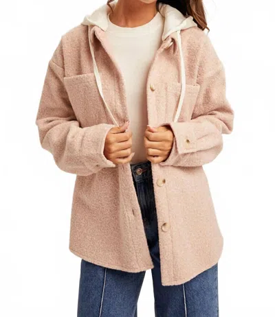 Hem & Thread Oversized Hooded Shacket In Blush Pink In Multi