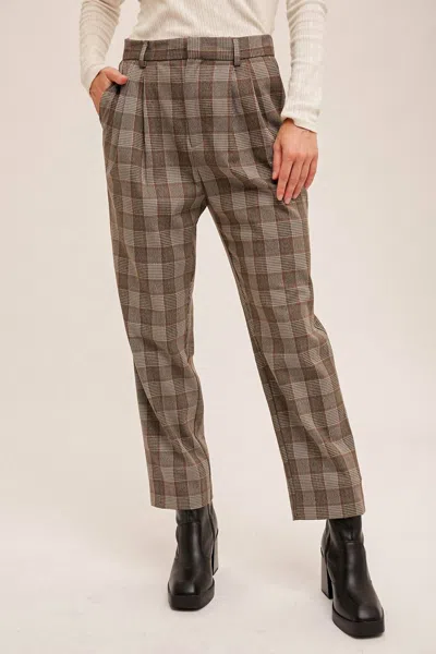Hem & Thread Plaid Trousers With Pockets In Brown