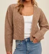Hem & Thread Puff Sleeve Knit Sweater Cardigan In Cafe Latte In Multi