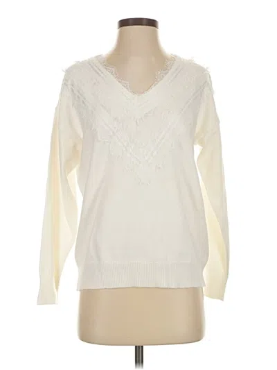 Pre-owned Hem & Thread Pullover Sweater In White