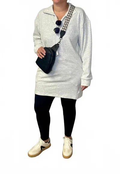 Hem & Thread Quarter Zip Jersey Lounge Dress In Heather Gray