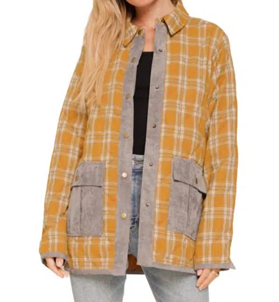 Hem & Thread Quilted Plaid Jacket In Mustard / Gray