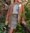 Hem & Thread Quilted Plaid Jacket In Rust