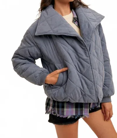 Hem & Thread Quilted Puff Jacket In Slate Blue