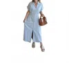 Hem & Thread Quinn Button Down Dress In Light Blue In Blue