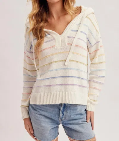 Hem & Thread Rainbow Skyline Hooded Sweater In White In Multi