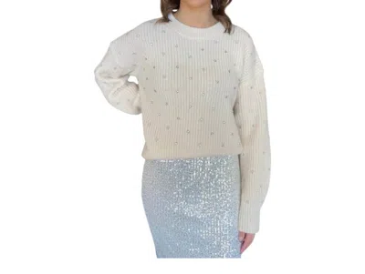 Hem & Thread Rhinestone Detail Crew Neck Sweater In Beige