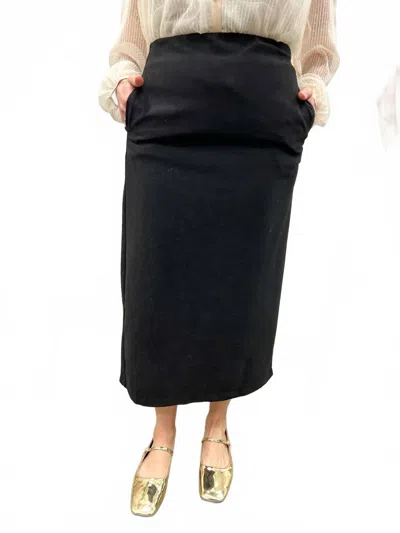 Hem & Thread Ribbed Brushed Midi Skirt In Black