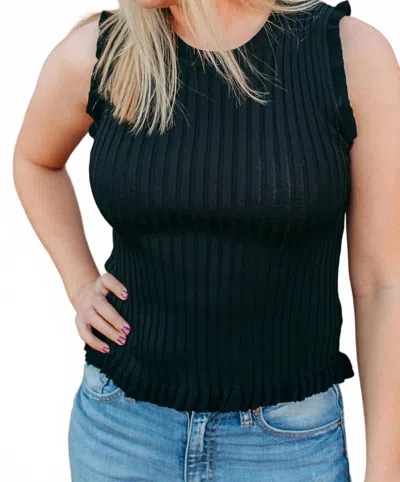 Hem & Thread Ribbed Frill Sleeveless In Black