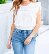 Hem & Thread Ruffle Sleeve Eyelet Mixed Blouse In White In White
