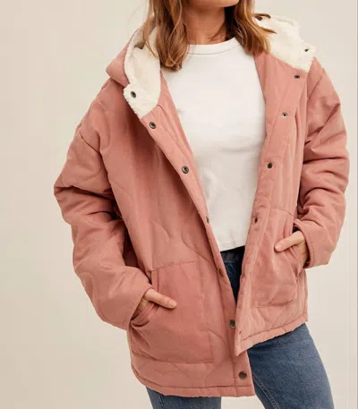 Hem & Thread Sam Quilted Hoodie Jacket With Pocket In Dusty Rose In Multi