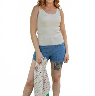 Hem & Thread Scallop Sweetheart Sweater Tank Top In Cream In White
