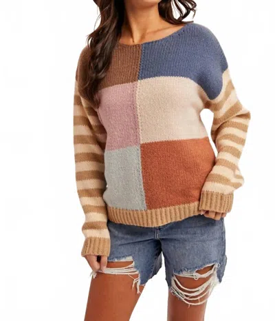 Hem & Thread Shay Block Sweater In Taupe In Multi