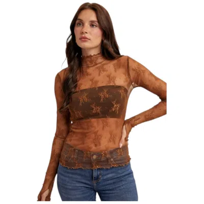 Hem & Thread Sheer Lace Top In Sandstone In Brown