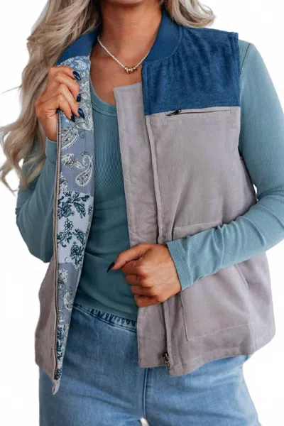 Hem & Thread Shiloh Corduroy Vest In Dolphin Gray In Blue